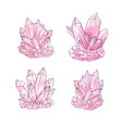 watercolor set of pink quartz cluster crystals vector image