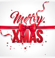 merry christmas with red bow ribbon vector image vector image