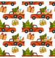 truck car with pine tree and presents pattern vector image