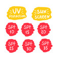 spf uv sun screen protection icons set vector image vector image