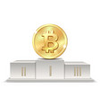 winner pedestal with golden bitcoin podium vector image