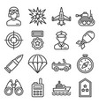military icons set on white background line style vector image