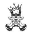 vintage monochrome rocker skull in crown vector image vector image