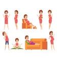 pregnant characters healthy happy woman eating vector image