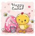 cartoon chicken paint on the egg vector image vector image