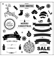 set of vintage black christmas symbols and ribbons vector image