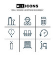 set of 9 airport icons includes suitcase pushcart vector image vector image