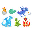 cartoon dragon set fairy cute dragonfly icons vector image vector image