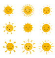 cute happy sun with smiley face summer sunshine vector image vector image