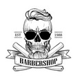 barbershop logo angry sticker with skull vector image