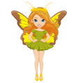 Presenting fairy with wings in green dress Vector Image