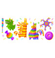 set of cartoon animal pinatas and bat vector image