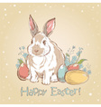 easter bunny retro card with hand drawn flowers vector image