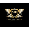md letter initial with lion royal logo template vector image vector image