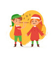 christmas elves kids singing caroling cartoon vector image