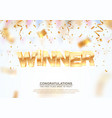 golden winner word on falling down confetti vector image vector image