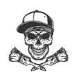 paintbrushes and skull in baseball cap vector image vector image