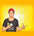 pop art man in tshirt cap holding vape vector image