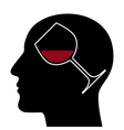 silhouette of head with red wine glass vector image vector image