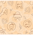 pattern with faces girls and leaves vector image