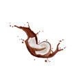 realistic chocolate milk wave splash and coconut vector image