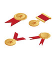 gold medals with stars on them and red ribbons vector image