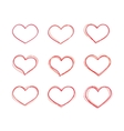 hand-drawn red heart shapes set vector image