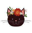 black cat head in beautiful flowers decorative vector image vector image