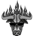 monochromatic bull head in sunglasses and flames vector image