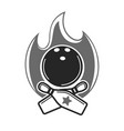 monochrome bowling emblem with fire and game vector image