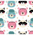 seamless pattern with cute animals faces vector image vector image