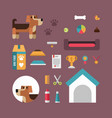 dog stuff icons flat set for pet shop domestic vector image