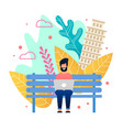 man sitting on bench in park and working laptop vector image