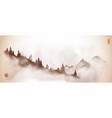 mountain slope with pine trees in fog traditional vector image vector image