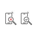 cell phone search check mark icon simple line vector image