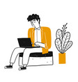 drawing character a man use notebook vector image vector image