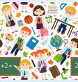 seamless pattern with pupils and school supplies vector image