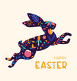 silhouette of jumping easter bunny with flower vector image vector image