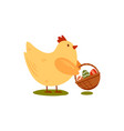 chicken with easter eggs vector image