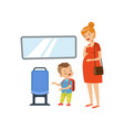 little boy giving way to pregnant woman in public vector image