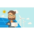 man with laptop in solar panel vector image