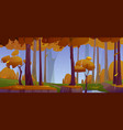 rain in autumn forest with brown fall tree leaves vector image vector image