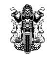 black and white of a biker skeleton vector image vector image