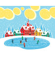winter landscape with cute houses and skating rink vector image