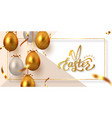 happy easter banner with hanging golden eggs vector image vector image