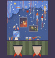 table with desserts and cake for space party vector image vector image
