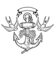 anchor with swallows and roses tattoo design vector image