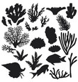 reef animals and corals silhouette set vector image