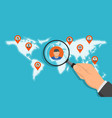 pointer pins on map with people and hand vector image vector image