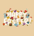 easter greeting bright floral white lettering vector image
